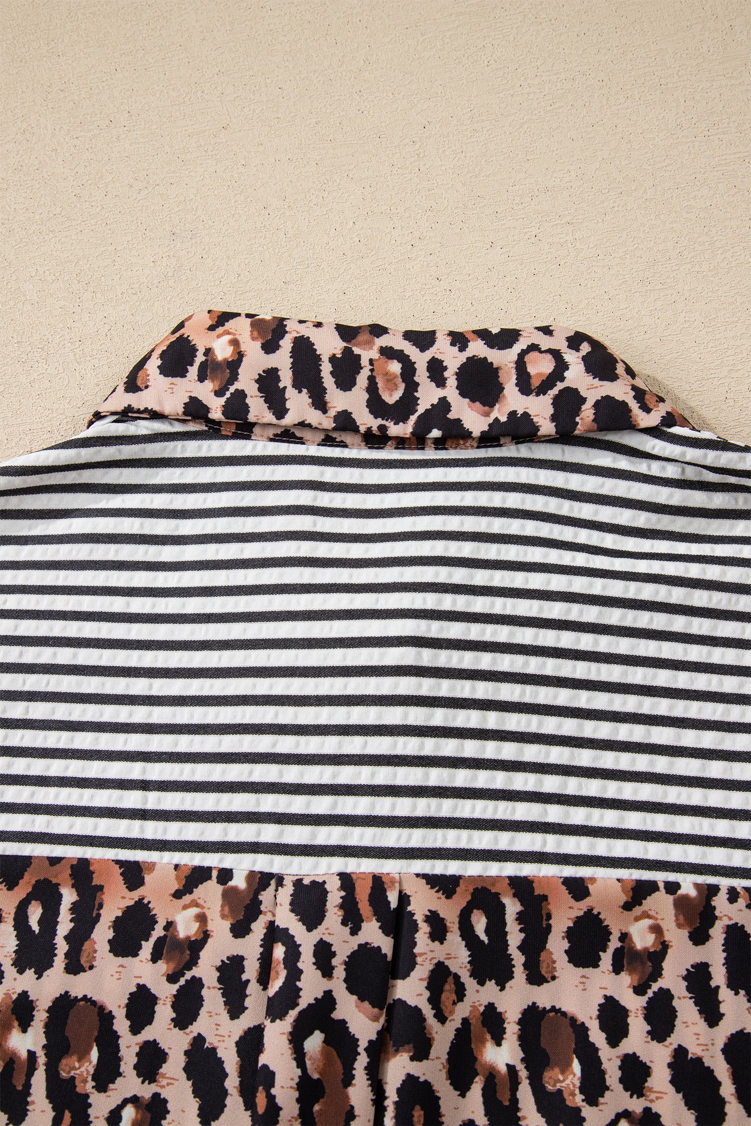 Black Striped Leopard Print Patchwork Button Up Womens Shirt