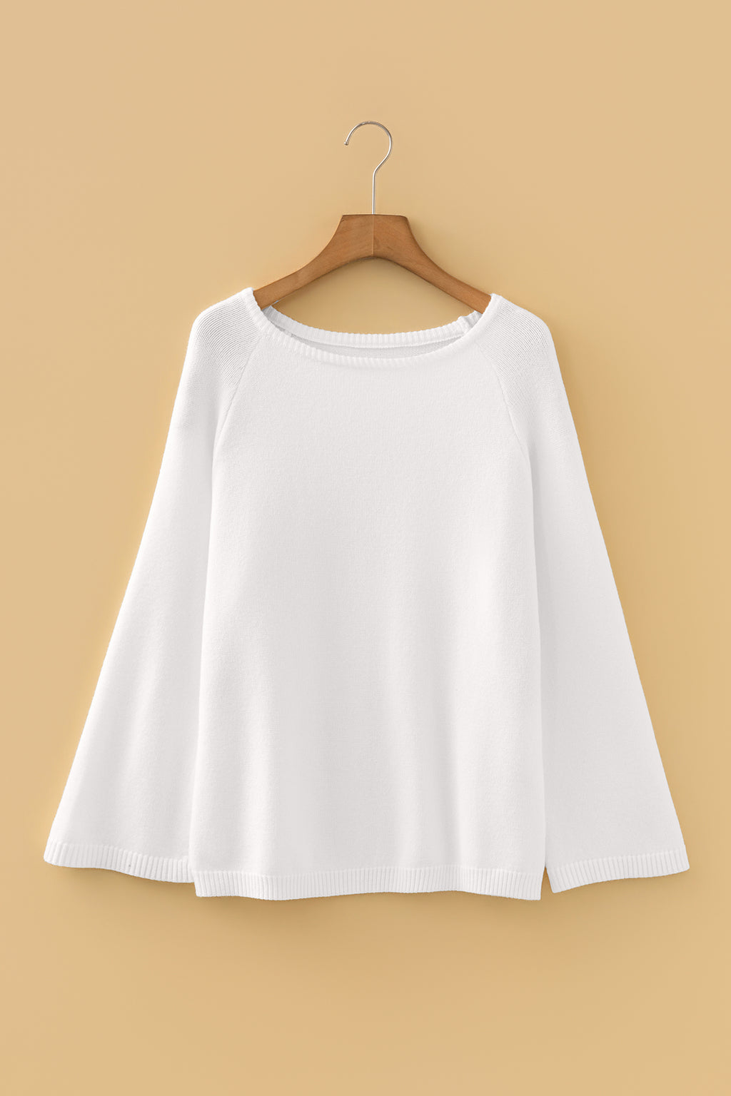 White Solid Color Knit Loose Bracelet Sleeve Dolman Sweater