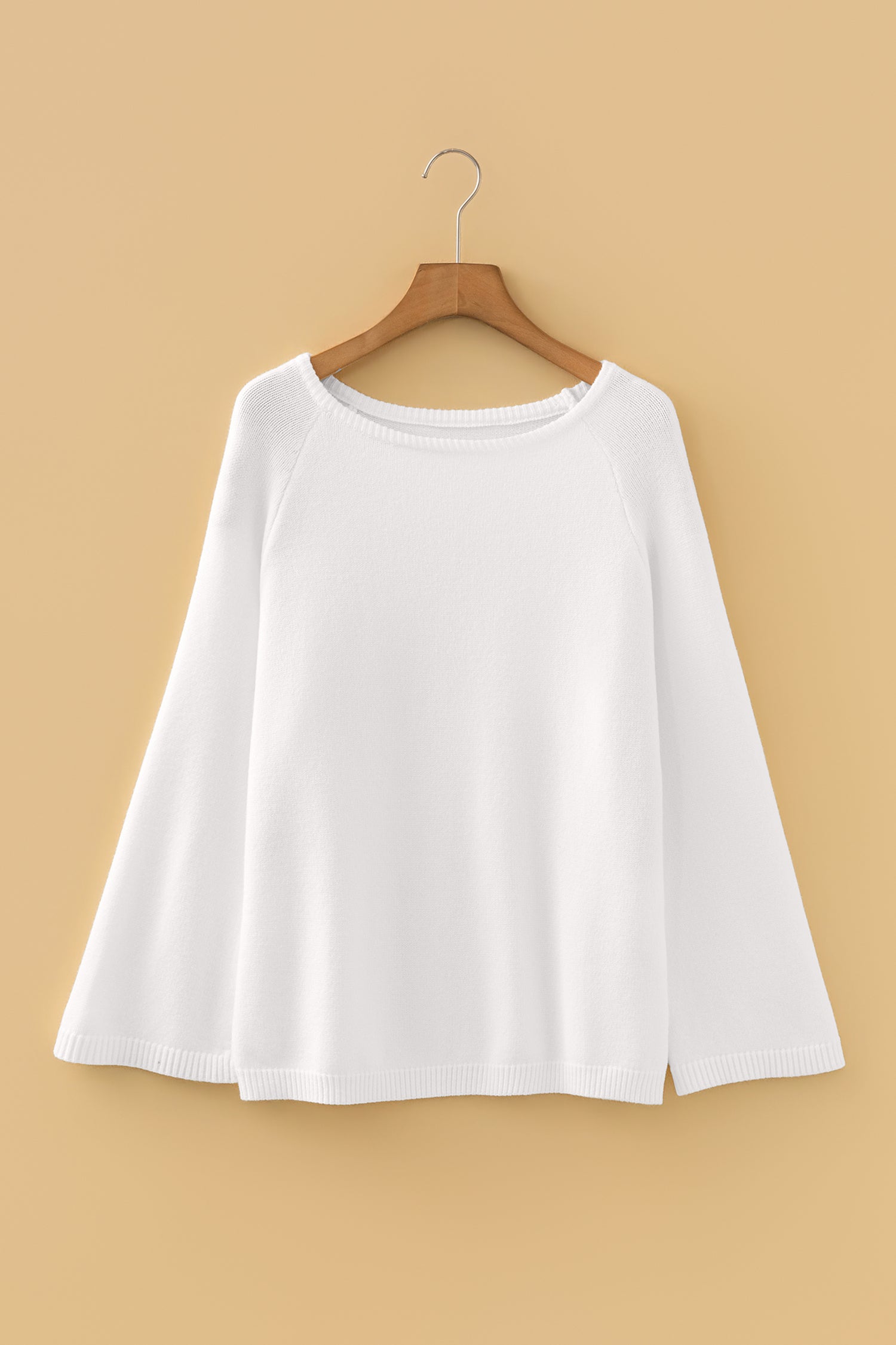 White Solid Color Knit Loose Bracelet Sleeve Dolman Sweater