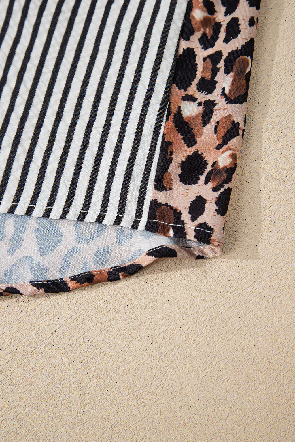 Black Striped Leopard Print Patchwork Button Up Womens Shirt