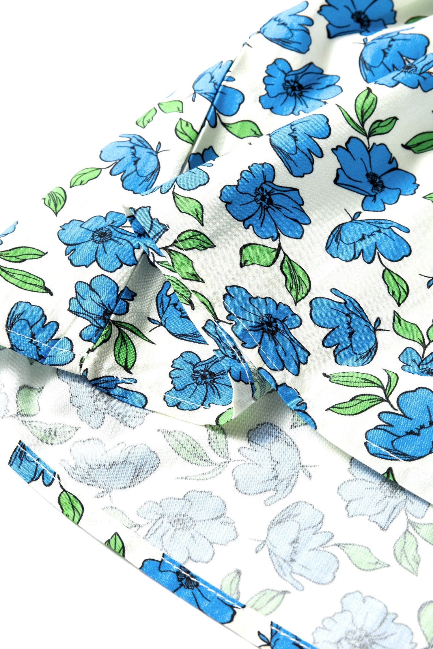 Sky Blue Tiered Flutter Sleeve Pleated Flower Blouse