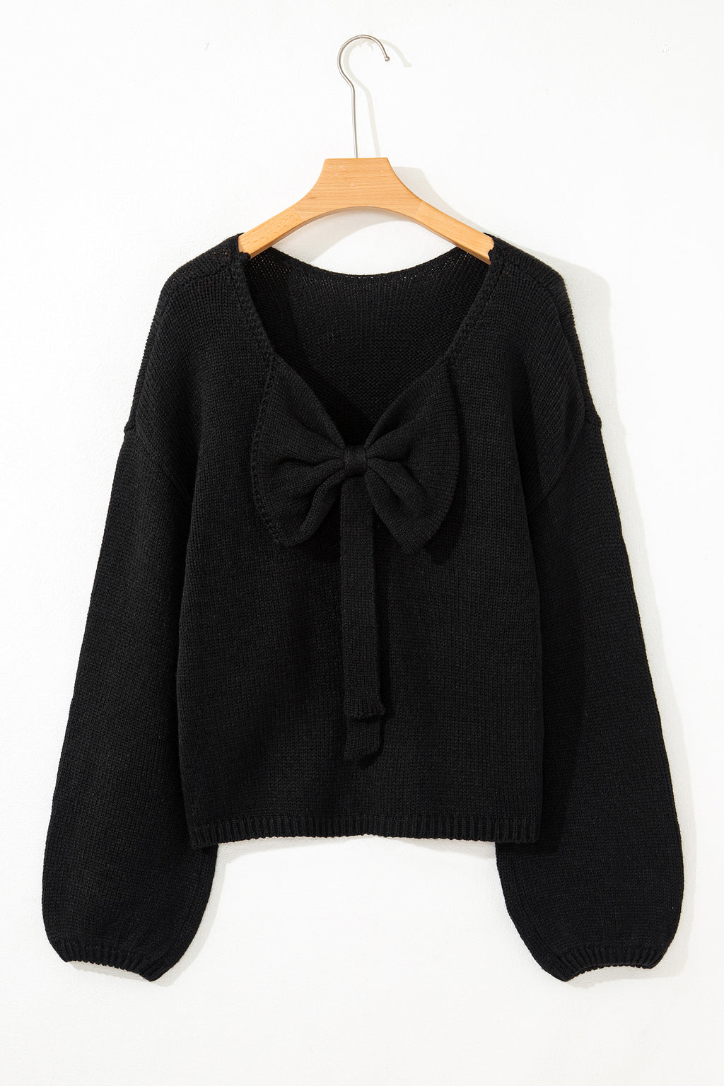 Black Bow Backless Bubble Sleeve Sweater