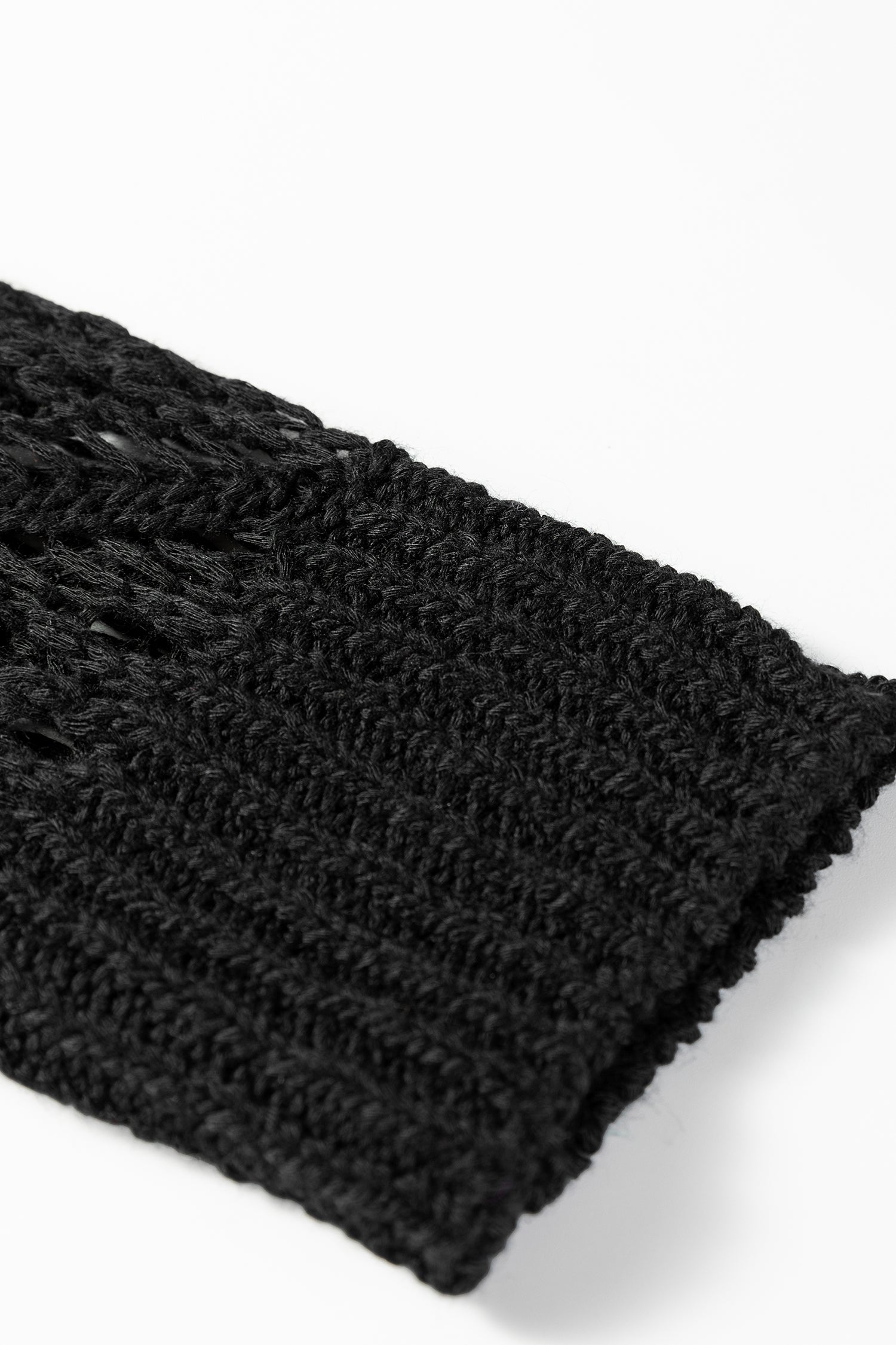 Black Solid V Neck Pointelle Knit Sleeve Patchwork Sweater