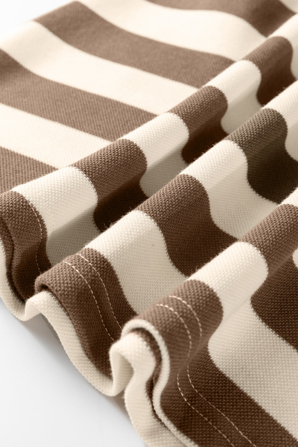 Khaki Stripe Collared V Neck Long Sleeve Loose Casual Dress