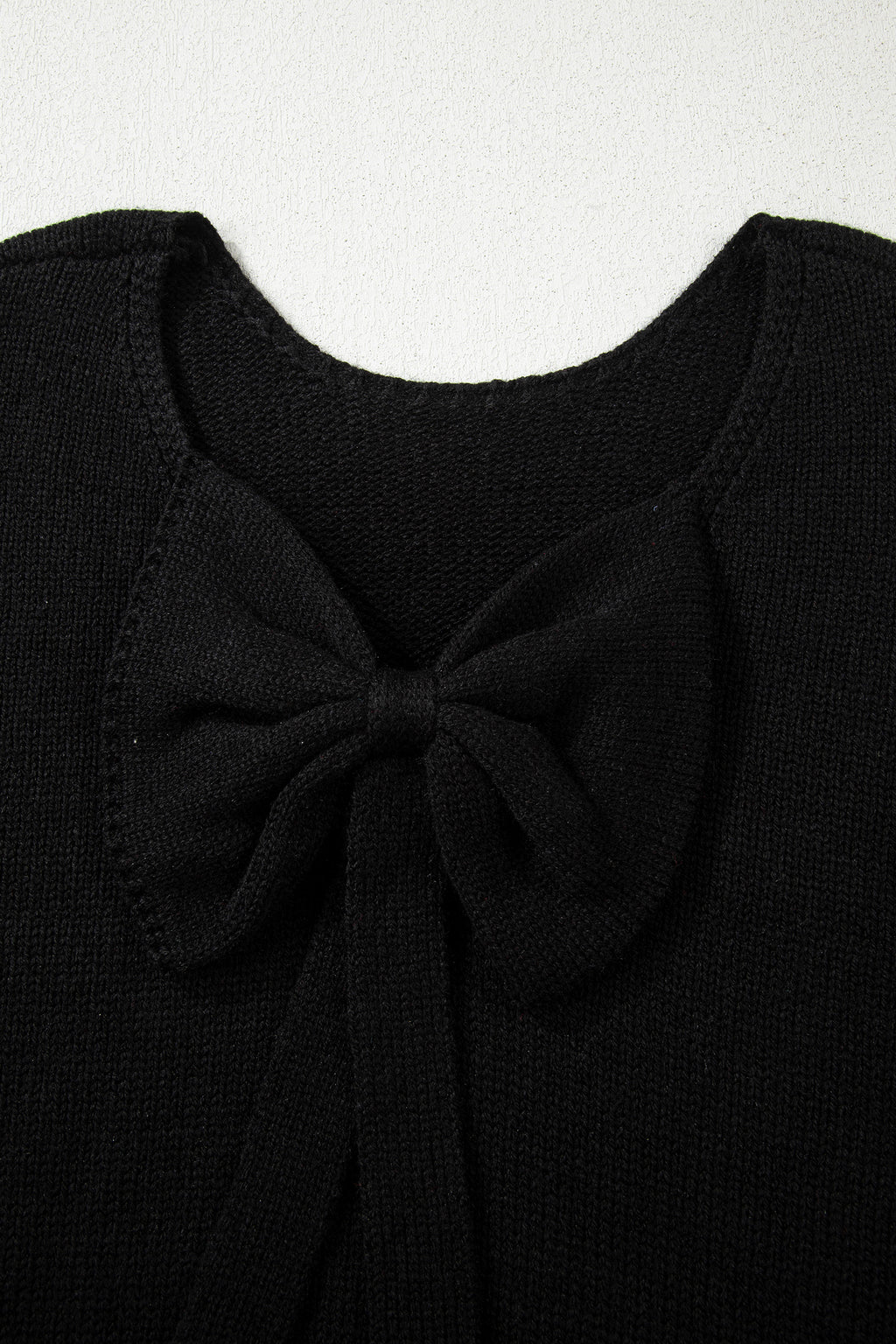 Black Bow Backless Bubble Sleeve Sweater