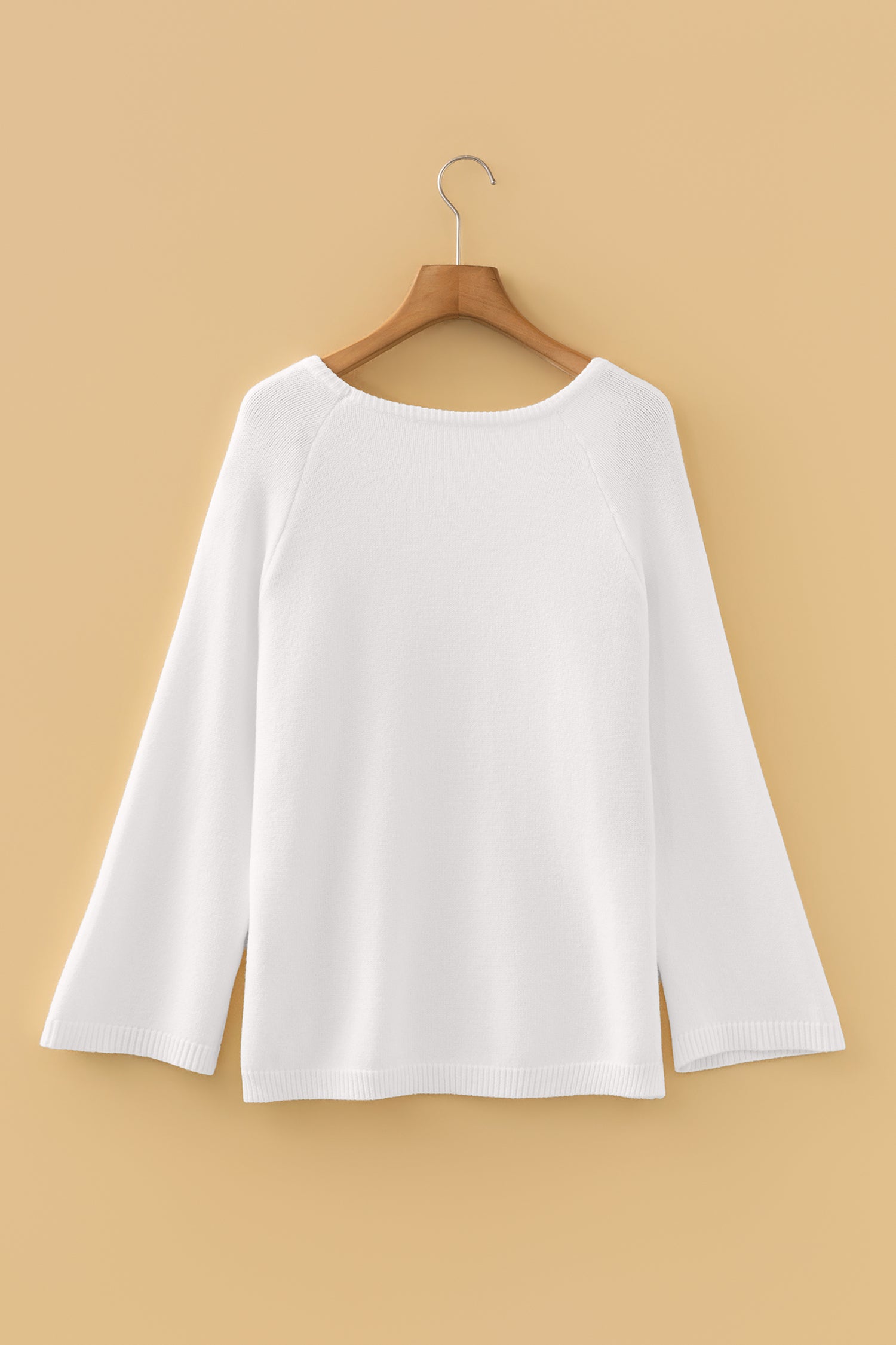 White Solid Color Knit Loose Bracelet Sleeve Dolman Sweater