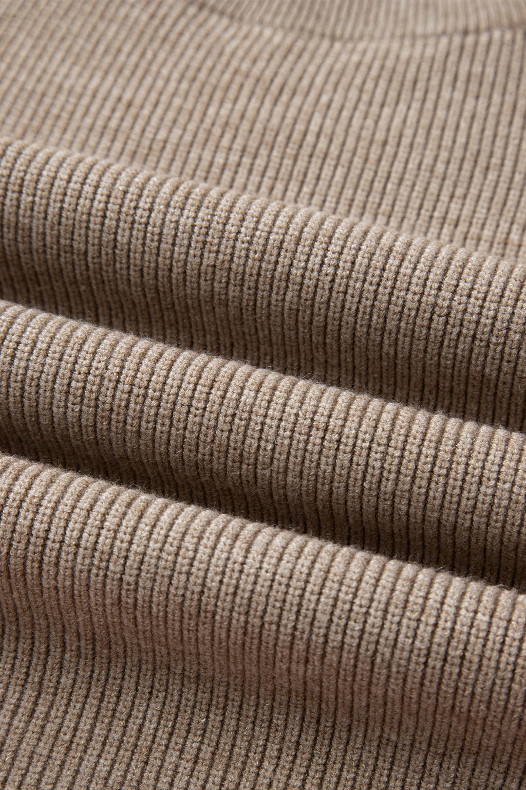 Simply Taupe Ribbed Knit Contrasted Stripe Detail Button Side Loose Sweater