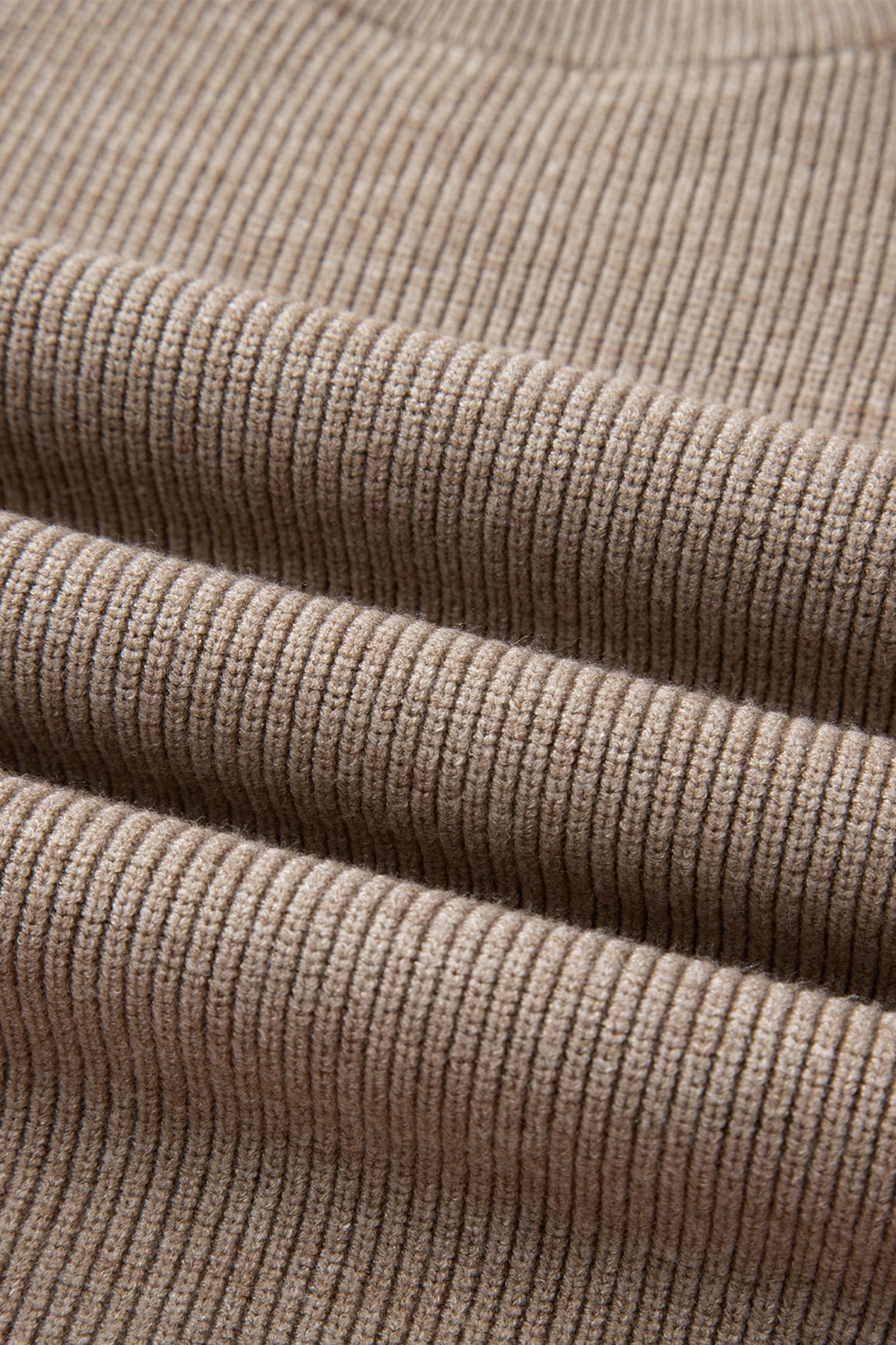 Simply Taupe Ribbed Knit Contrasted Stripe Detail Button Side Loose Sweater