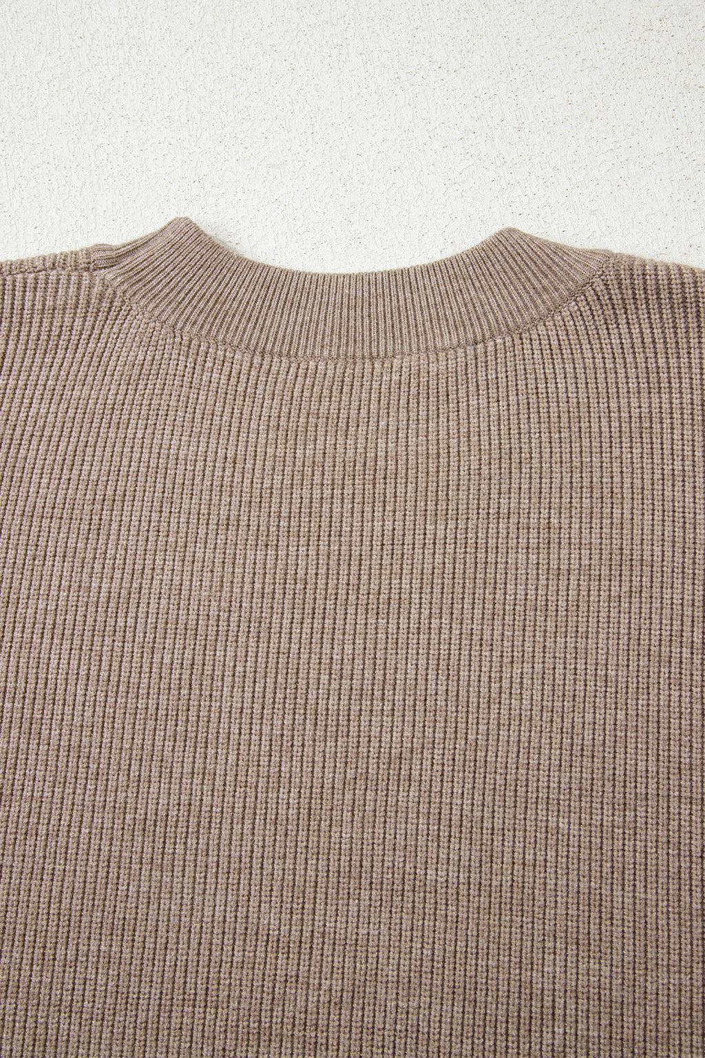 Simply Taupe Ribbed Knit Contrasted Stripe Detail Button Side Loose Sweater