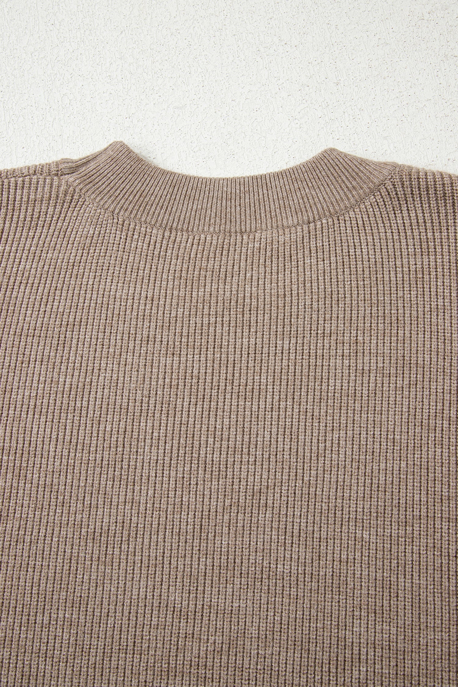 Simply Taupe Ribbed Knit Contrasted Stripe Detail Button Side Loose Sweater