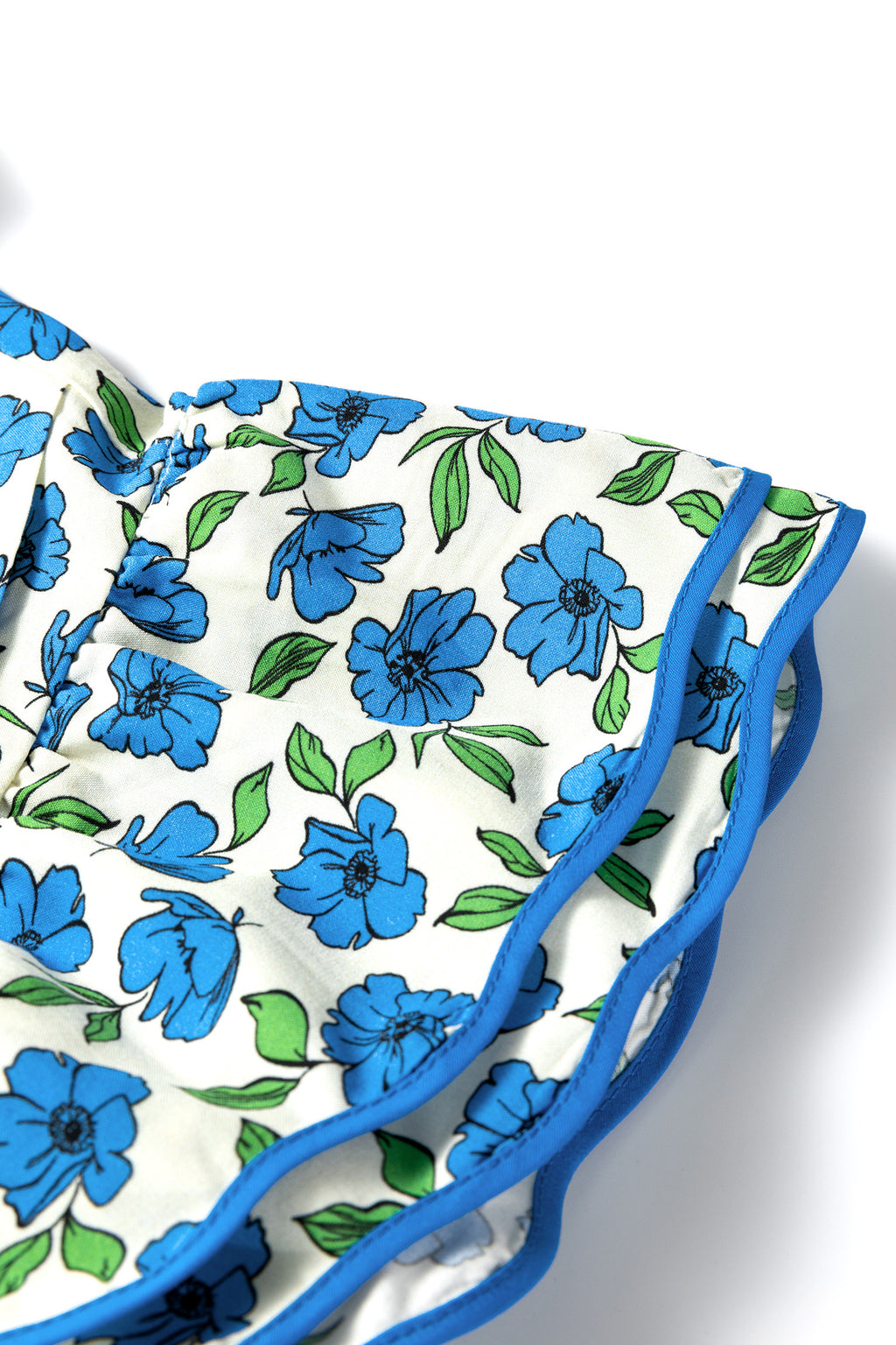 Sky Blue Tiered Flutter Sleeve Pleated Flower Blouse