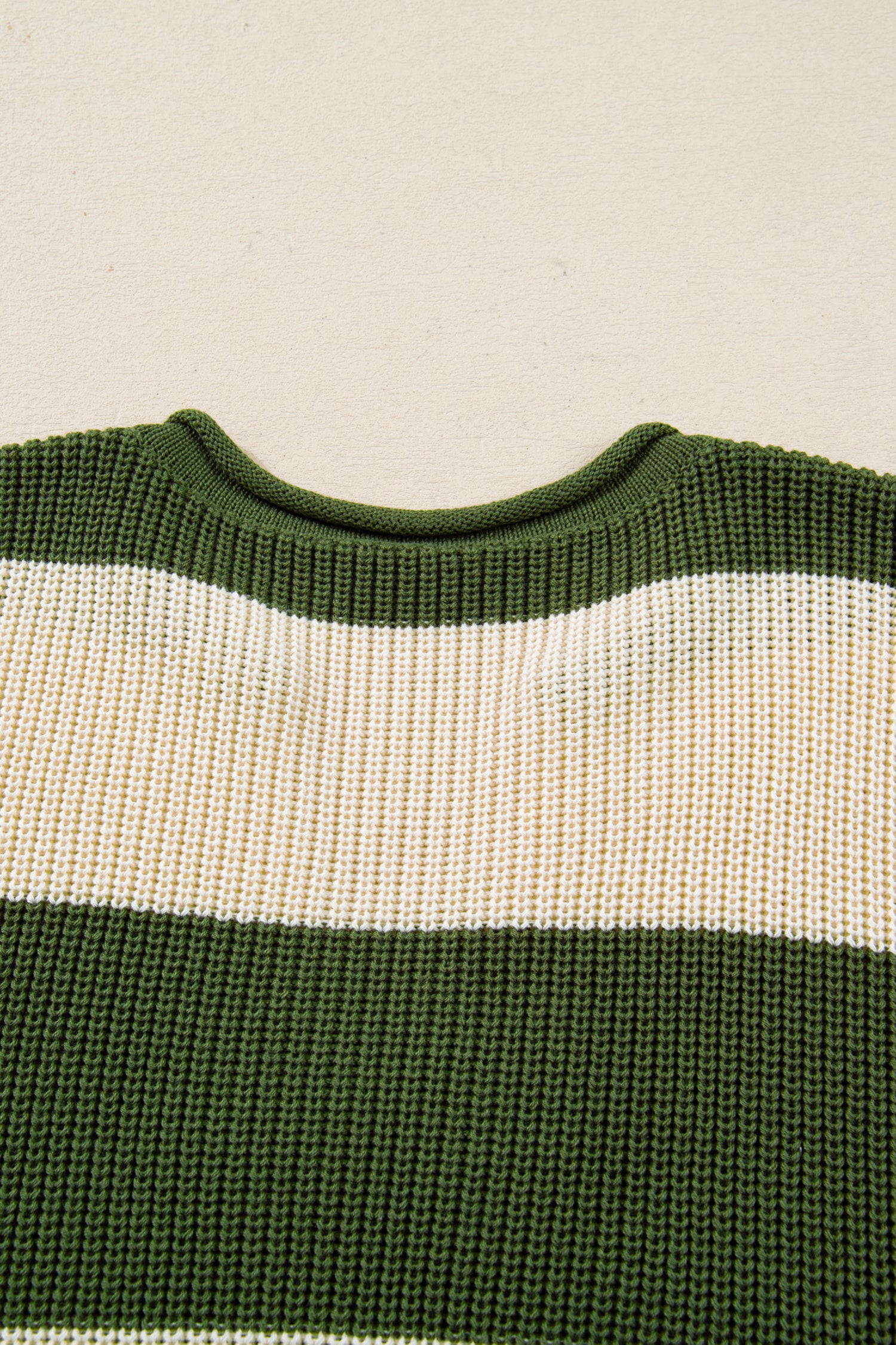 Green Stripe Colorblock Notched Neck Plus Size Sweater
