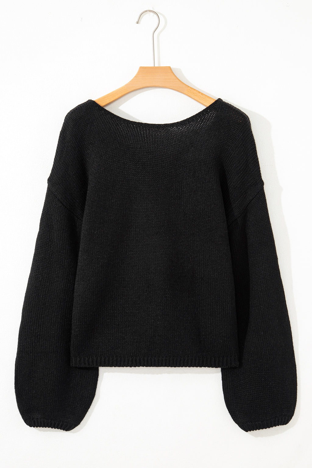 Black Bow Backless Bubble Sleeve Sweater