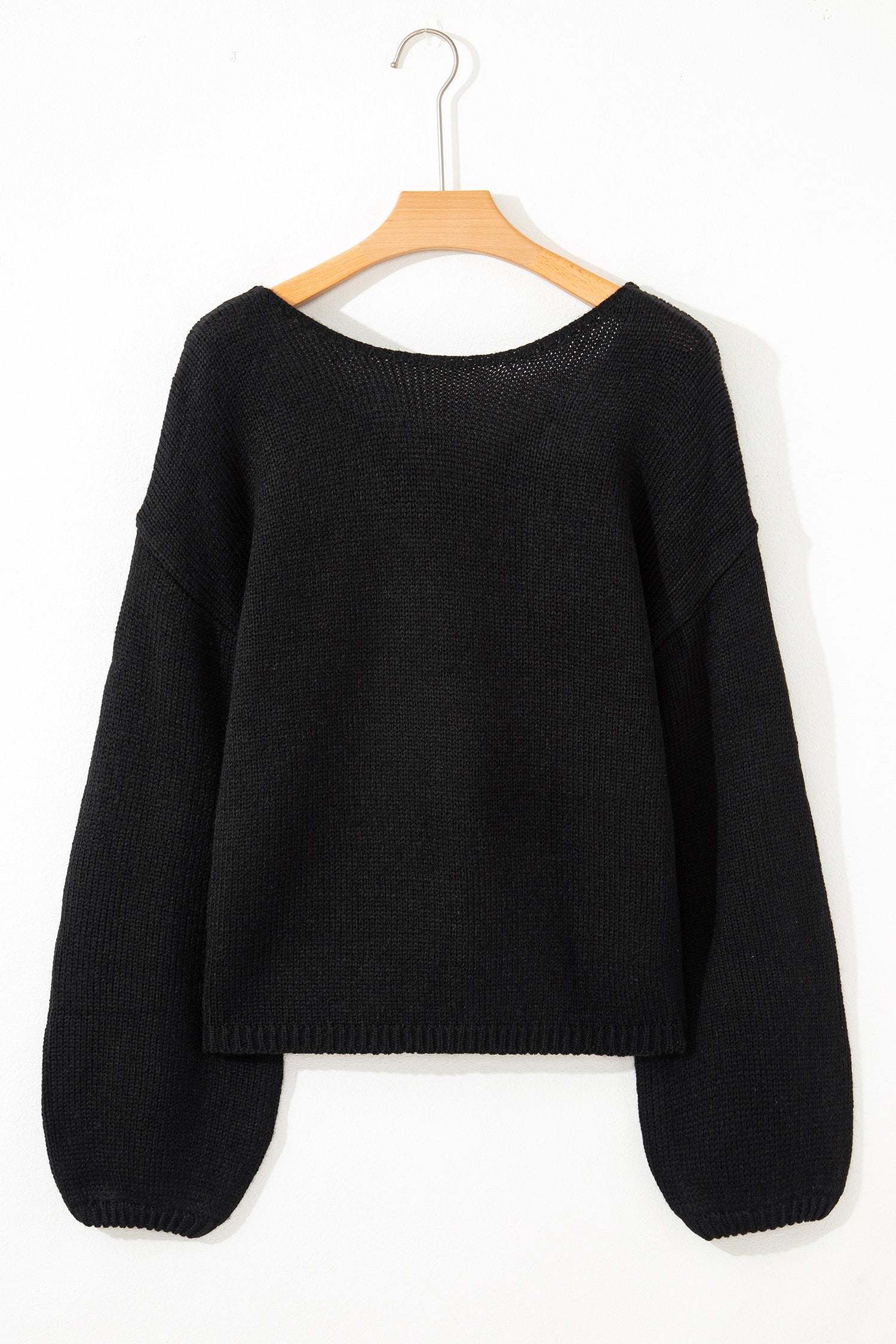 Black Bow Backless Bubble Sleeve Sweater