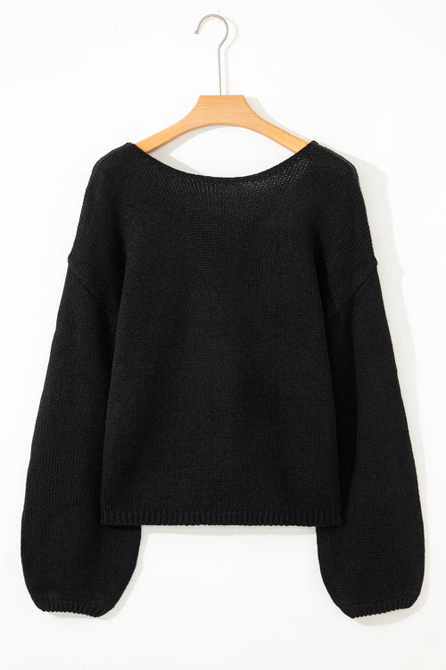 Black Bow Backless Bubble Sleeve Sweater