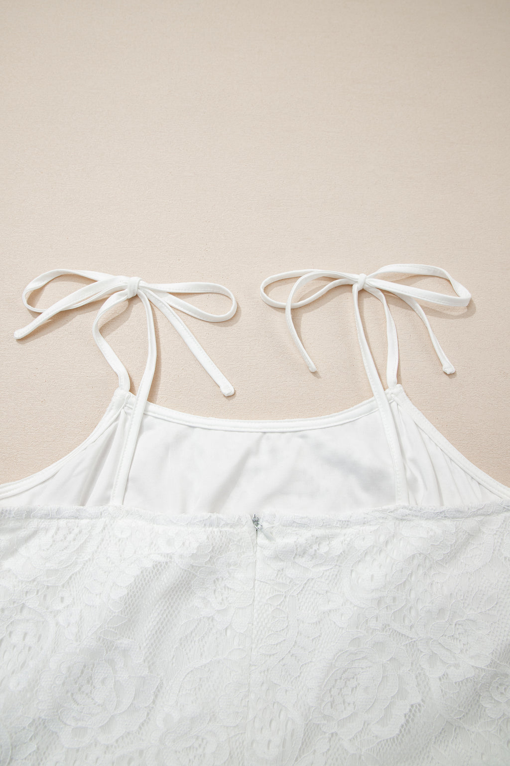 White Tie Spaghetti Straps Floral Lace Overlay Long Dress