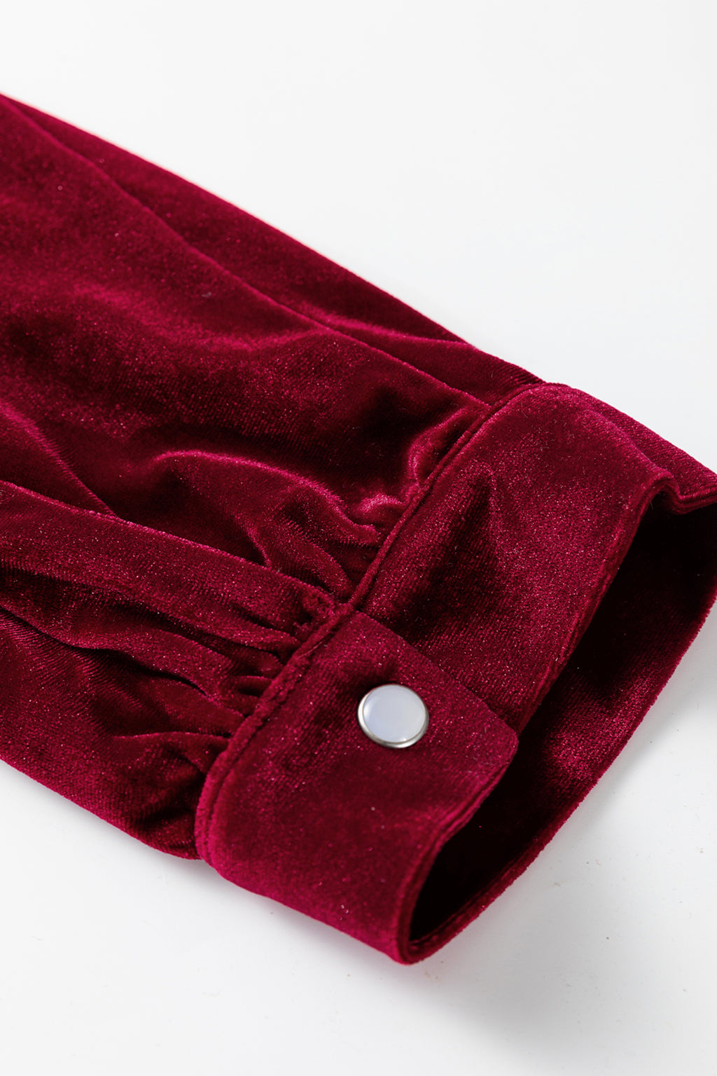 Red Dahlia Asymmetric Button Keyhole Neck Long Sleeve Velvet Blouse