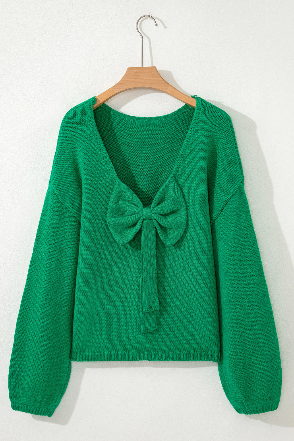 Bright Green Bow Backless Bubble Sleeve Sweater