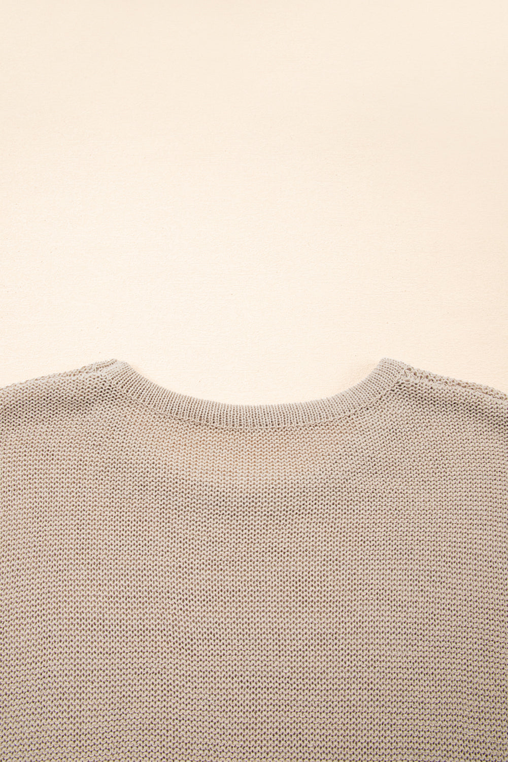 Beige Shiny Knitted Short Sleeve Drop Shoulder Sweater