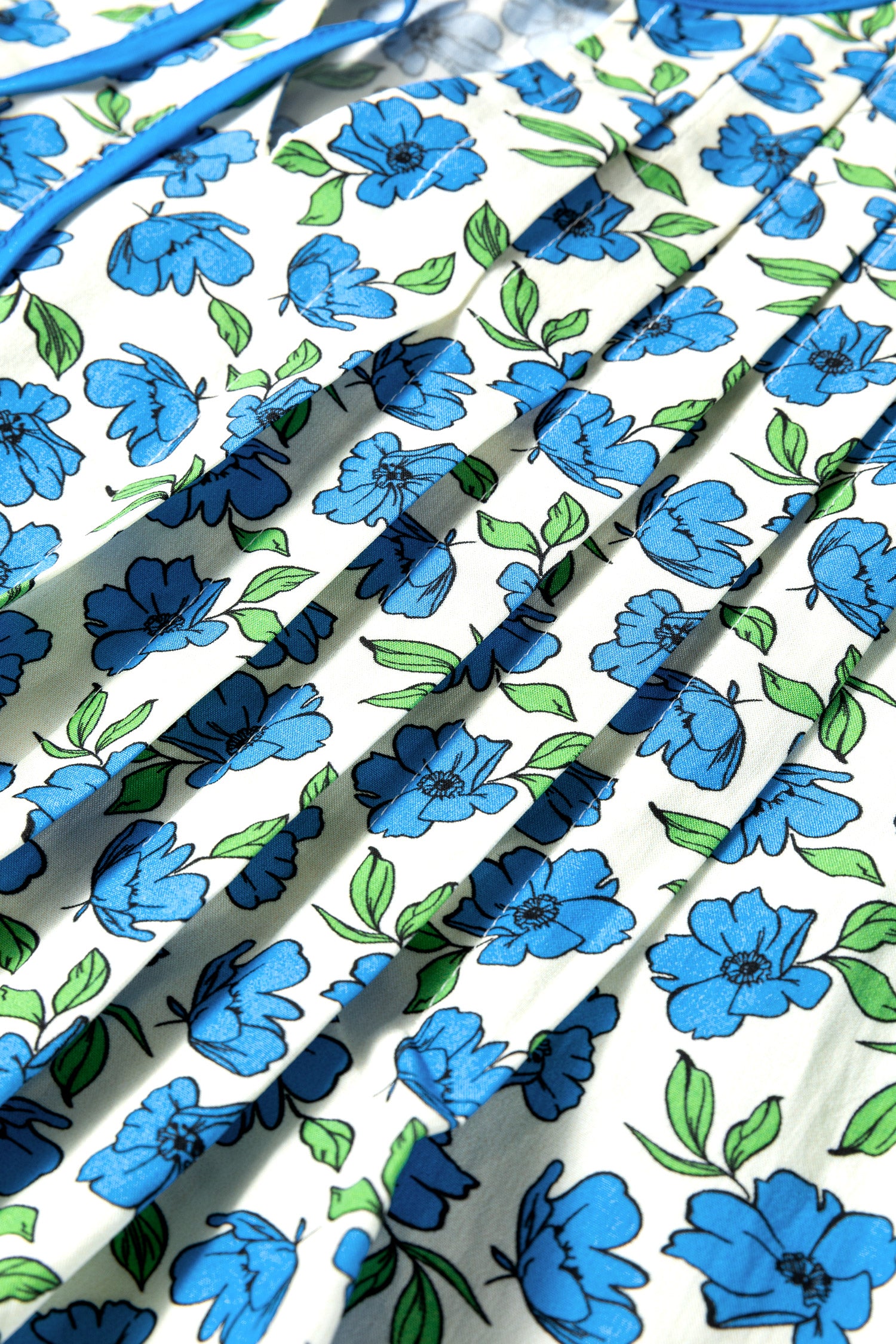 Sky Blue Tiered Flutter Sleeve Pleated Flower Blouse