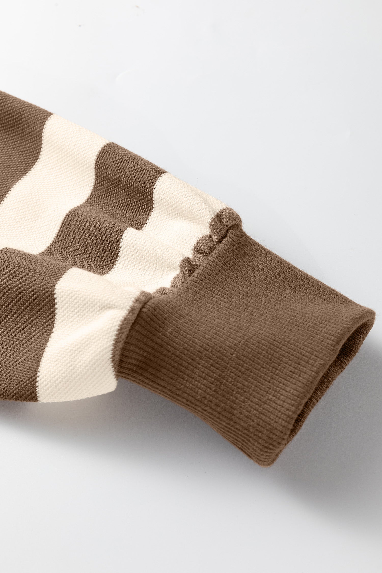 Khaki Stripe Collared V Neck Long Sleeve Loose Casual Dress