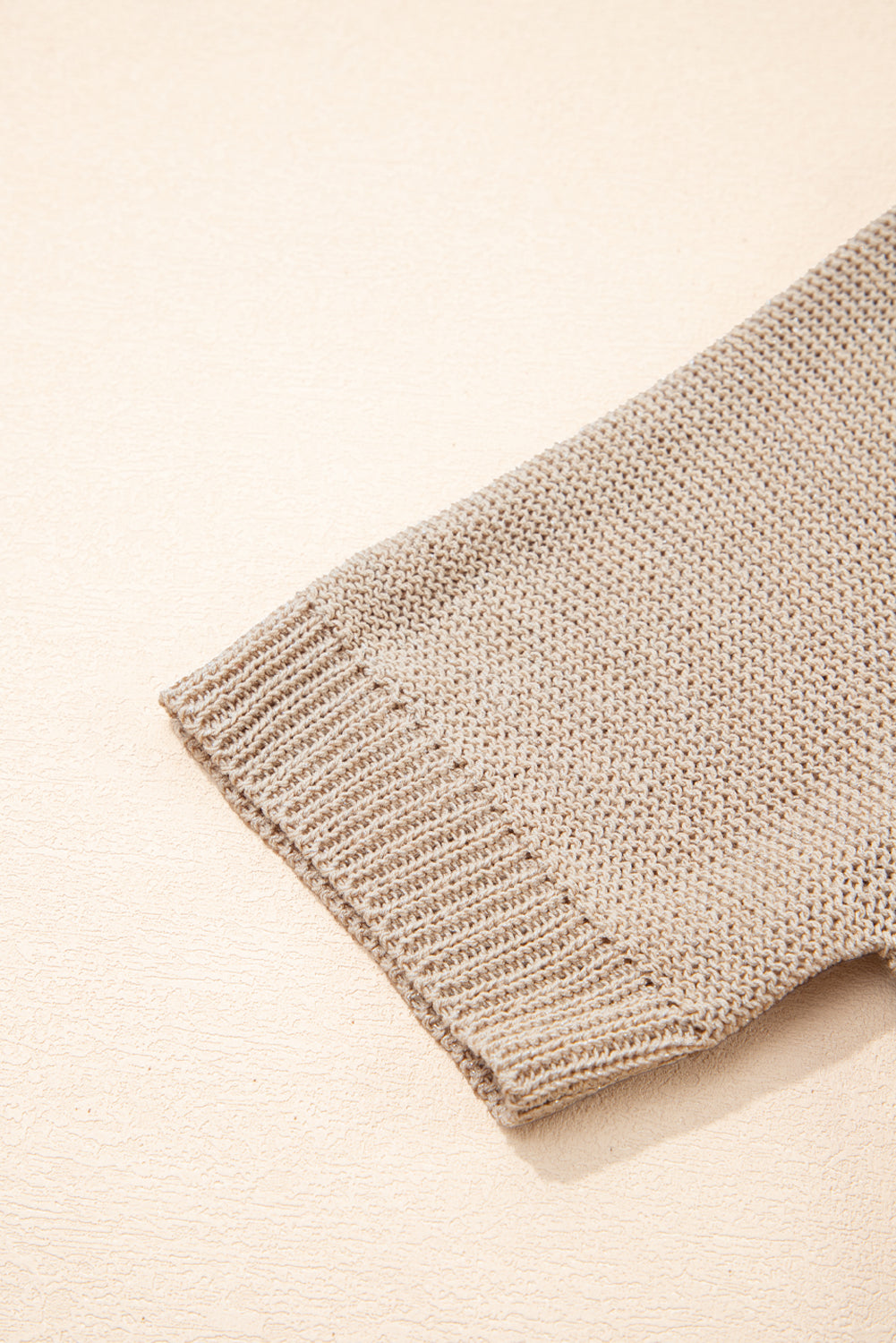 Beige Shiny Knitted Short Sleeve Drop Shoulder Sweater