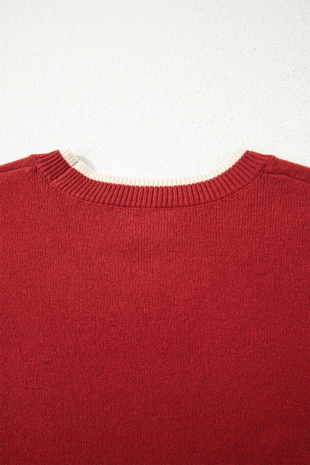 Racing Red Leopard Bow Decor Split Cuff Contrast Trim Sweater