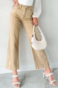 Apricot Solid Color Seamed Center Wide Leg Cropped Jeans
