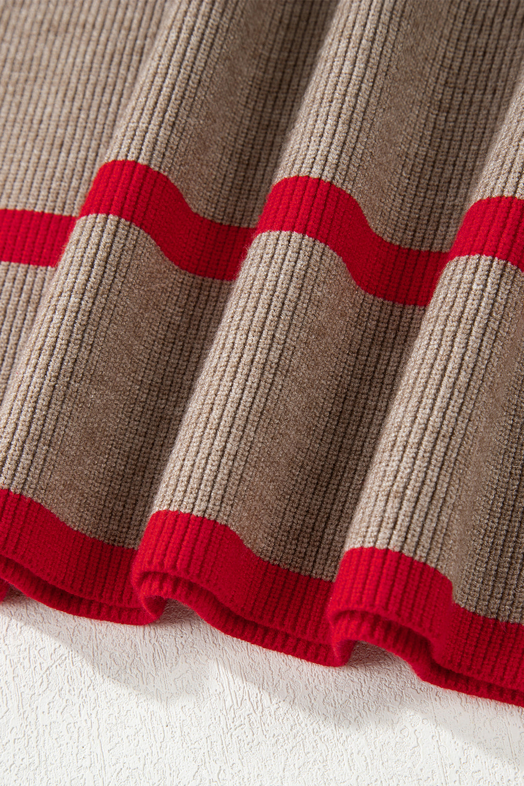 Simply Taupe Ribbed Knit Contrasted Stripe Detail Button Side Loose Sweater