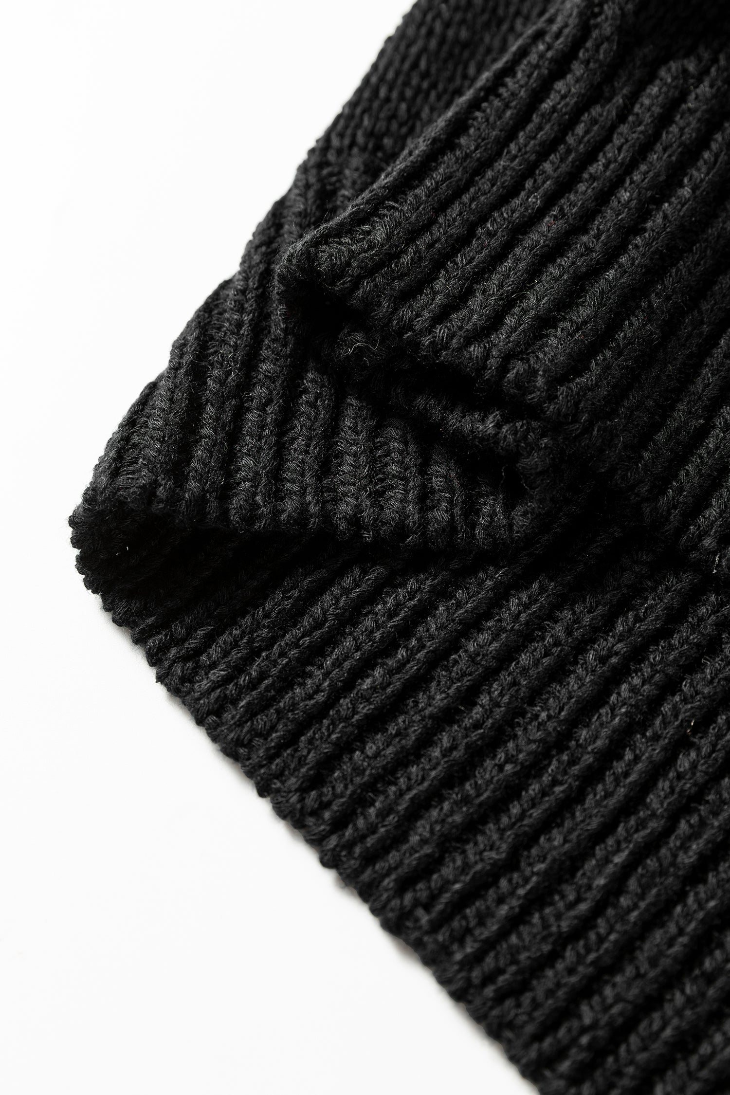 Black Solid V Neck Pointelle Knit Sleeve Patchwork Sweater